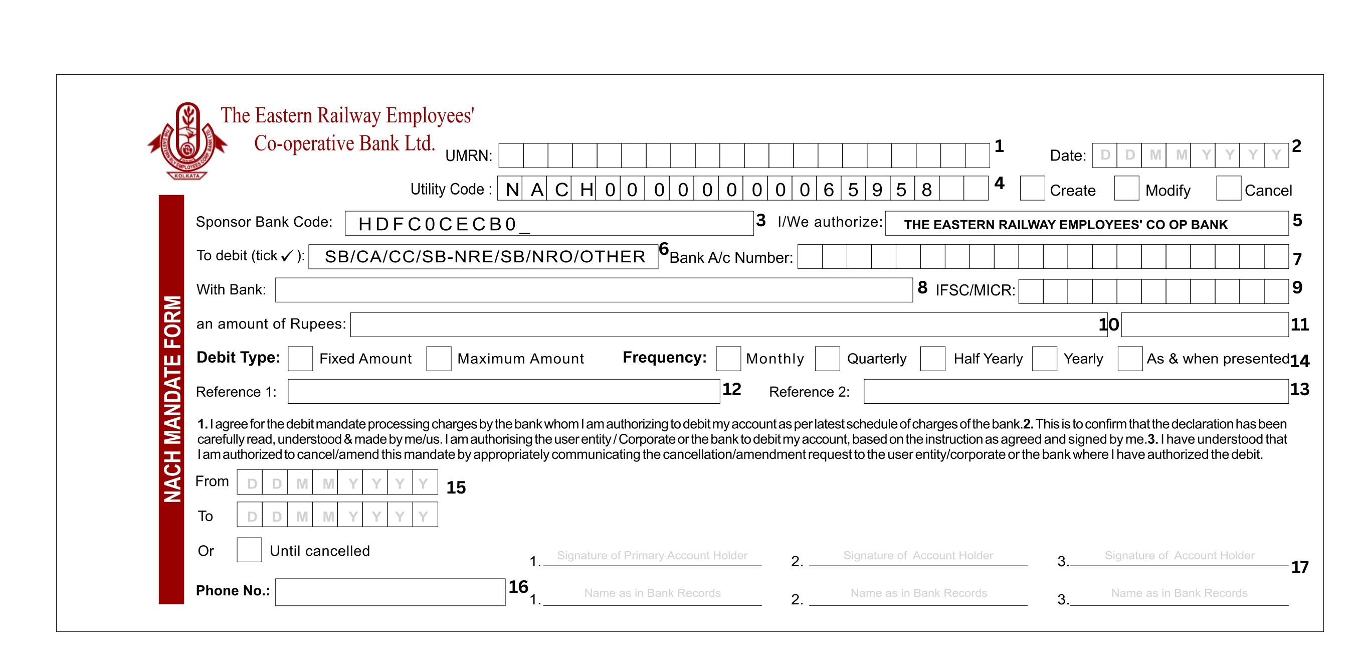 Sample layout of the NACH Mandate Form